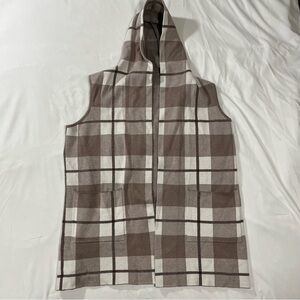 Joie Hooded Beige/Cream Long Vest Open Front Duster Cardigan Sleeveless Size 2X